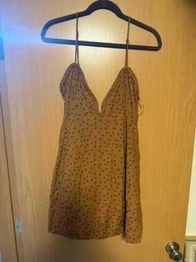 Free People Brown Polka Dot Mini Slip Dress